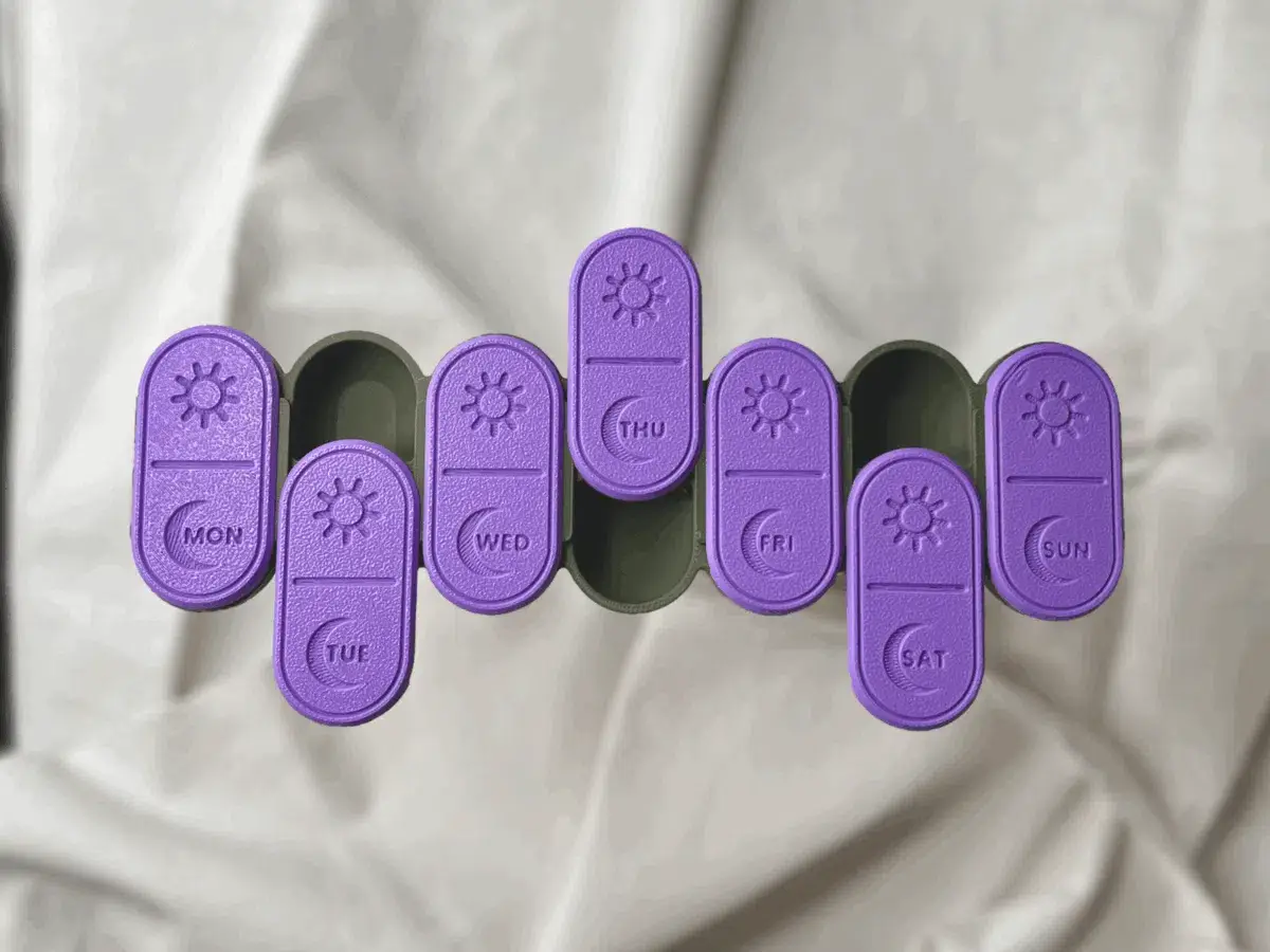 Cute Pill Box Organizer 3D Printed Weekly AM/PM.