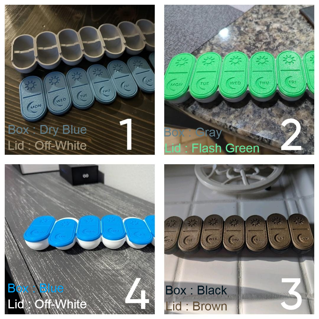 Cute Pill Box Organizer 3D Printed Weekly AM/PM.
