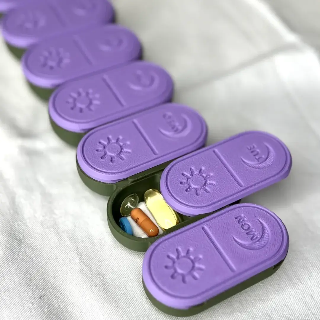 Cute Pill Box Organizer 3D Printed Weekly AM/PM.
