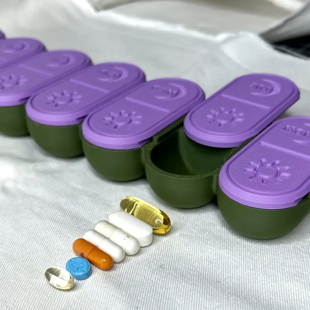 Cute Pill Box Organizer 3D Printed Weekly AM/PM.