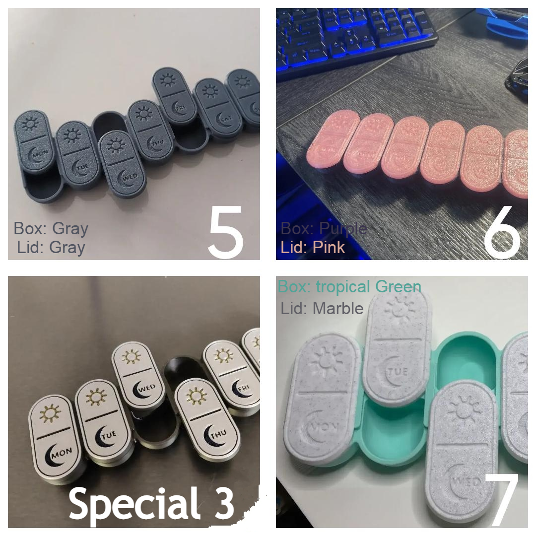 Cute Pill Box Organizer 3D Printed Weekly AM/PM.