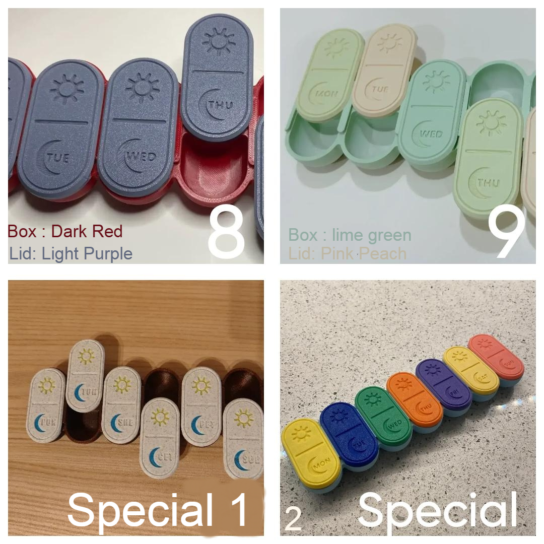 Cute Pill Box Organizer 3D Printed Weekly AM/PM.