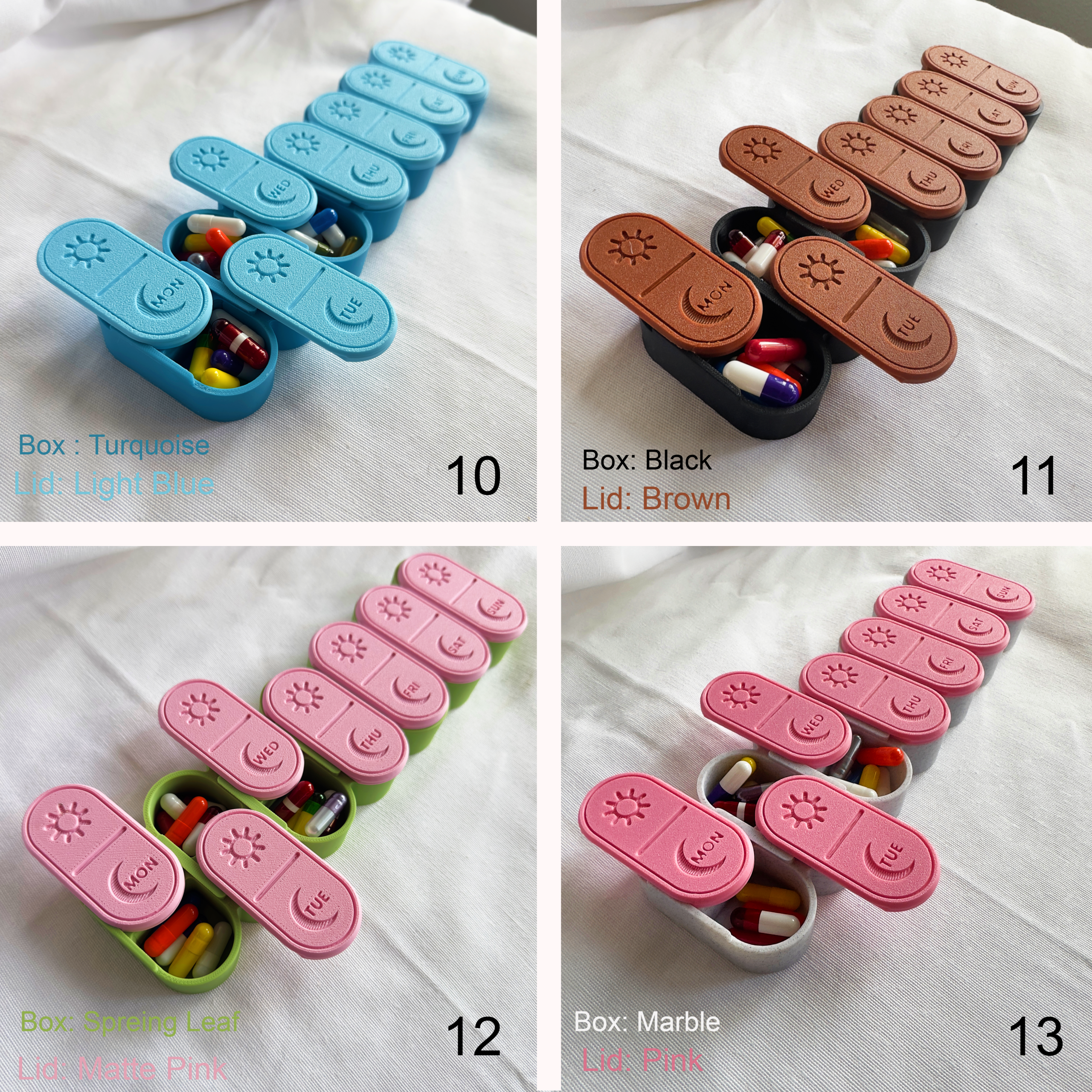 Cute Pill Box Organizer 3D Printed Weekly AM/PM.