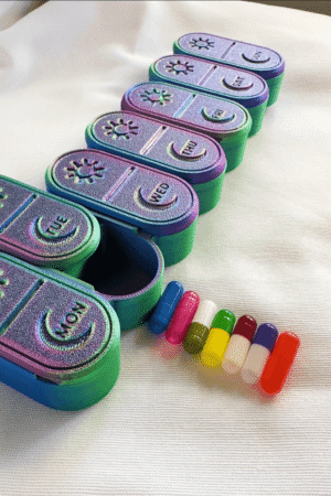 USACUTTIE iridescent pill box organizer - cute color-shift weekly 7 day AM PM pill case
