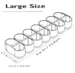 Large Size technical drawing of the 3D-printed weekly pill organizer, featuring seven oversized compartments with sliding-lid tracks. Dimensions labeled: 9.6 inches (24.5 cm) length, 2.7 inches (7 cm) width, and 1.2 inches (3.3 cm) height. Clean CAD illustration clearly shows the deeper, high-capacity design for big capsules, gummies, or multiple daily pills.