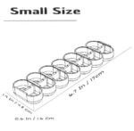 Technical illustration of the Small Size 3D-printed weekly pill box organizer, showing seven compact compartments with sliding-lid rails. Dimensions are labeled as 6.7 inches (17 cm) length, 1.9 inches (4.8 cm) width, and 0.6 inches (1.6 cm) height. Clean monochrome CAD style helps customers visualize true scale for travel-friendly pill storage.